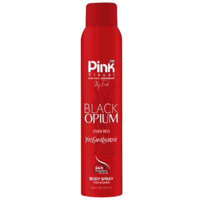 اسپری بدن زنانه پینک ویژوال Pink Visual مدل بلک اوپیوم اور رد Black Opium Over Red حجم 200 میلی لیتر